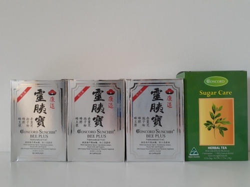 Concord Sunchih Bee Plus - 3 pack with bonus Concord Sugar Care Herbal Tea (18 tea bags) 康道靈胰寳