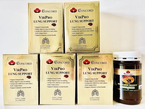 Concord VirPro Lung Supprot (60 capsules) - 5 pack with bonus Concord Sunchih Honey (500g) 康道健肺寳 